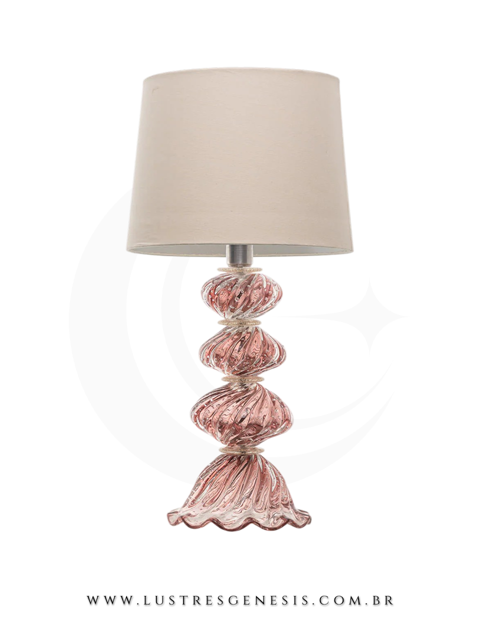 Abajur de Mesa Decorativo Murano Palazzo Preto Vidro Trabalhado Cupula Bege para Quarto Sala Estar Hall